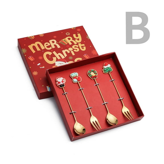 EUDIDV Christmas Products Christmas Spoon Christmas Dessert Spoon Fork Stainless Steel Tableware Set Cute Doll With Hand Gift Festive Supplies