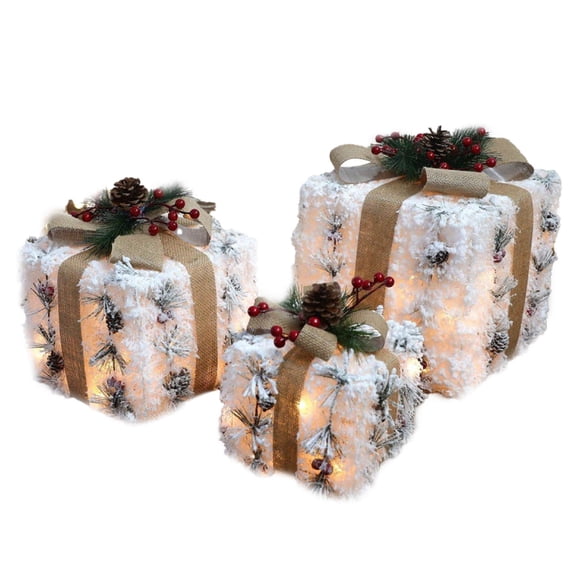 EUDIDV Christmas Products Lighted Gift Boxes Set Of 3 White Present Boxes With 80Led Mini Bulb Box Decor For Under Xmas Tree Decorations Yard Festive Supplies