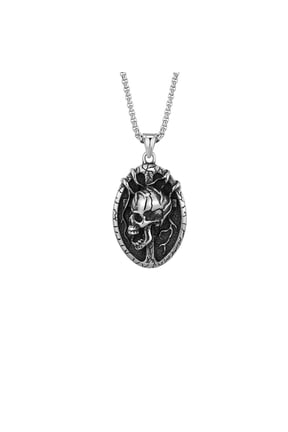Creepy Skeleton Retro Personality Skull Stainless Steel Necklace Men's Street Punk Titanium Pendant Jewelry Halloween Skeleton Decoration