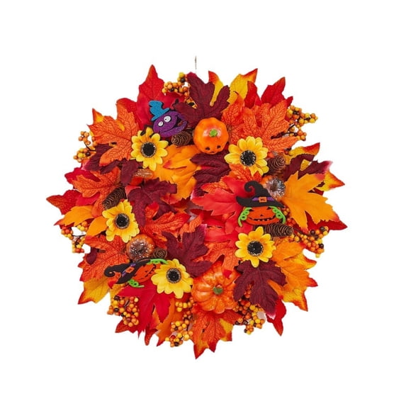 EUDIDV Creepy Tabletop Decor Thanksgiving Wreath Decoration Berry Maple Leaf Solid Color Wreat Halloween Figurines