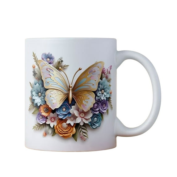 EUDIDV Decorative Ceramic Mug 3 D Dragonflys Butterflys Ceramic Coffee Mark Cup Tea Water Cup Large Ceramic Mug