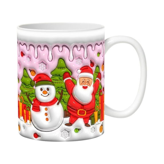 EUDIDV Decorative Ceramic Mug Christmas Mug Inflated Snowman Mug, Santa Mug Press Puffy Design 15oz 11oz Coffe Large Ceramic Mug