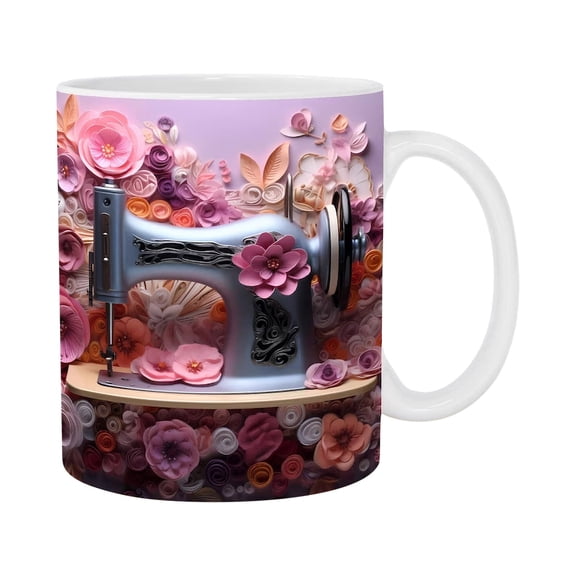 EUDIDV Decorative Ceramic Mug Floral Sewing Machine Mug,Funny Coffee Mug - Sewing Mug，Any Day Spent Sewing Is A Good Day ， Sewing Machine Cup,Sewing Coffee Mug Large Ceramic Mug