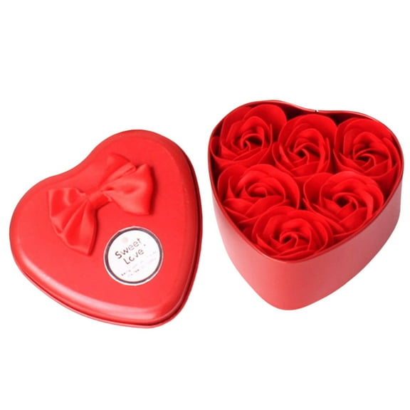 EUDIDV Decorative Faux Flowers 6Pcs Heart Scented Bath Body Rose Flower Soap Wedding Decoration Gift Red Artificial Flowers