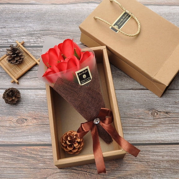 EUDIDV Decorative Faux Flowers Artificial 5 Roses Flower Leaf Mother's Day Bouquet Wedding Home Decoration Artificial Flowers