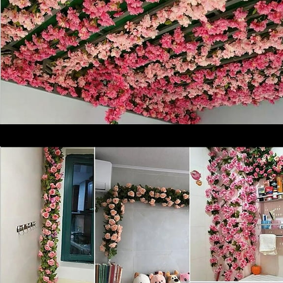 EUDIDV Decorative Faux Flowers Artificial Rose Flower Rattan Wall Hanging Indoor Windin Decoration Fake Flower Artificial Flowers