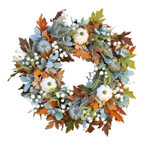 EUDIDV Decorative Faux Flowers Halloween Thanksgiving Simulation Flower Wreath Frost Leaf Pumpkin Pendant Door Decoration Window Layout Props Artificial Flowers