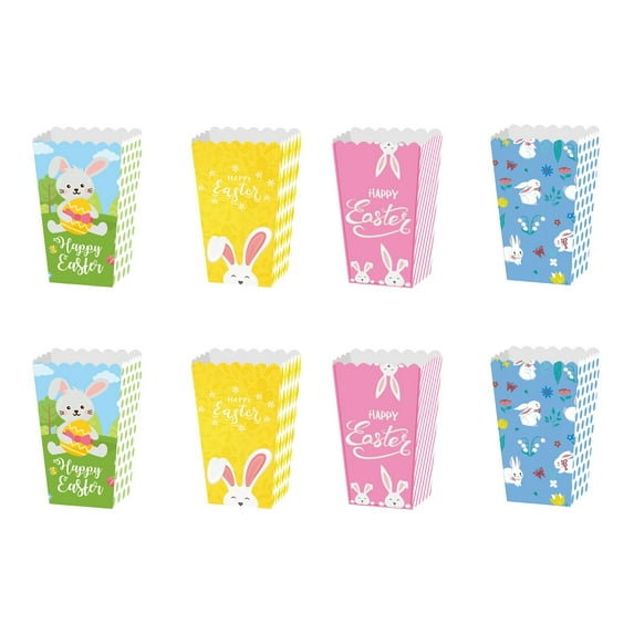 EUDIDV Easter Decor; 8 Easter Popcorn Boxes Candy Boxes Eggs Rabbits Snacks Boxes Party Supplies Colorful Printed Cardboard Holiday Decoration Products; Easter Party Supplies