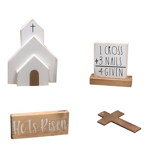 EUDIDV Easter Decor Easter Figurines 4PC Easter Mini Wooden Sign Spring Easter Gift Party Pack For Home And Office Kitchens Easter Party Supplies