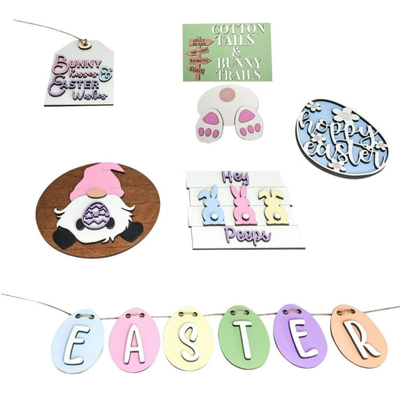 EUDIDV Easter Decor Easter Figurines Easter Gnome Tier Tray Easter Eggs Bunny Tiered Tray Decorated Unique Easter Party Supplies