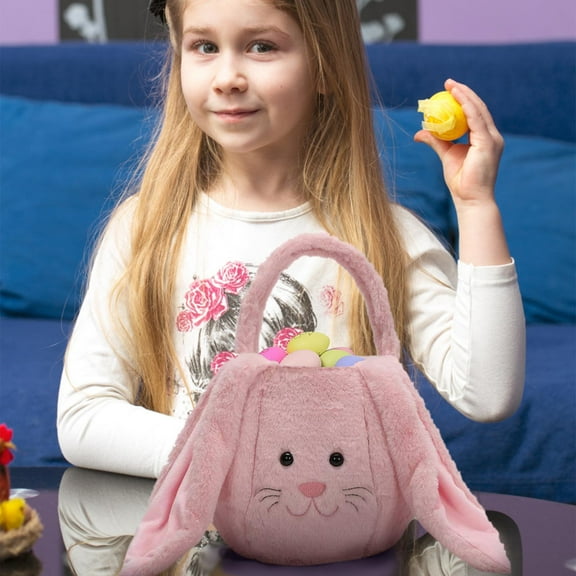 EUDIDV Easter Decor Easter Figurines Personalized Bunny Easter Basket Custom Easter Basket With Handles Pluffy Custom Eggs Bag Gifts For Kids Girls Babies Toddlers Teens Easter Party Supplies