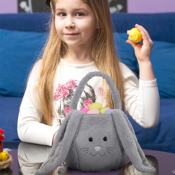 EUDIDV Easter Decor Easter Figurines Personalized Bunny Easter Basket Custom Easter Basket With Handles Pluffy Custom Eggs Bag Gifts For Kids Girls Babies Toddlers Teens Easter Party Supplies