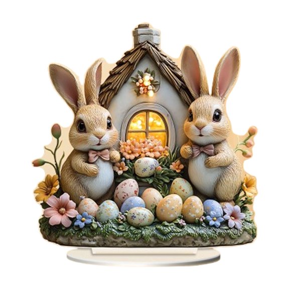 EUDIDV Easter Decorations Easter Eggs Popular Easter Cute Two Rabbits Party Desktop Decoration Alecs Waterproof And Durables Ornament Easter Party Supplies