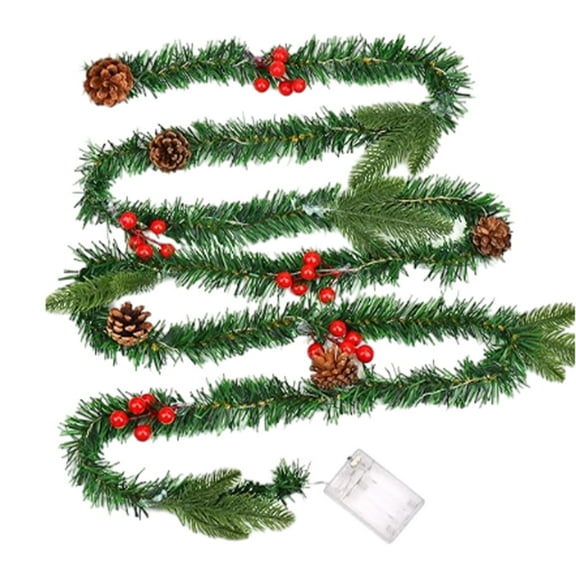 EUDIDV Festive String Lights Outdoor Fir Garland With LED Lights Battery Operated Christmas Decoration Rattan Christmas Holiday Decoration(No Battery) Xmas Lights