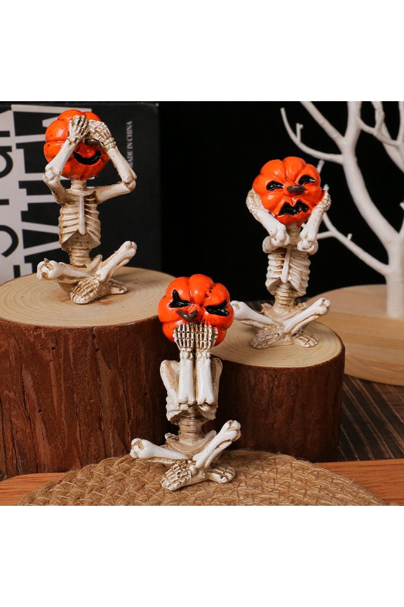 Halloween Decorations 3Pcs Pumpkin Head Skeleton Doll Ornament Home Halloween Sale Clearance