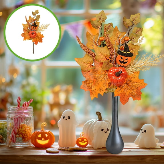 EUDIDV Halloween Decorations Fall Artificial Maple Leaves Thanksgiving Day Halloween Home Decorations Artificial Maple Leaves Pumpkin Branches Sale Clearance