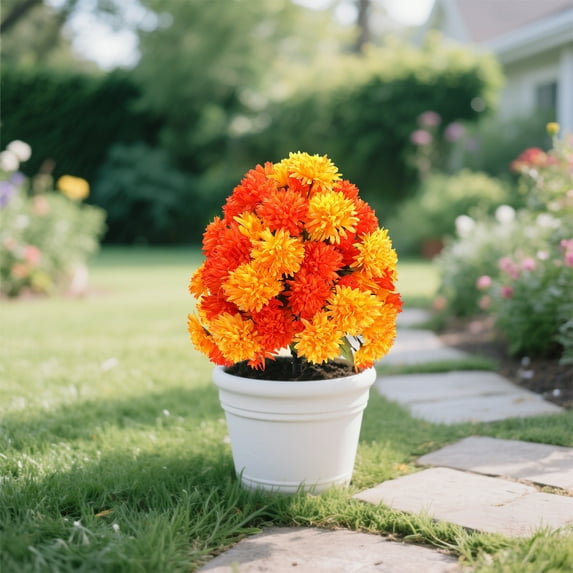 EUDIDV Halloween Decorations Gradient Two Color Artificial Flower Large Chrysanthemum Ground Plant Autumning Garden Home Decor Green Plant Sale Clearance