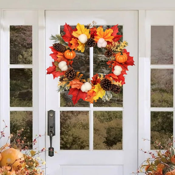 EUDIDV Halloween Decorations Halloween Wreath Pumpkin Ring With Berries Maple Leaves And Pines Cones Thanksgiving Indoor And Outdoor Wall Window Home Door Hanging Decoration Sale Clearance