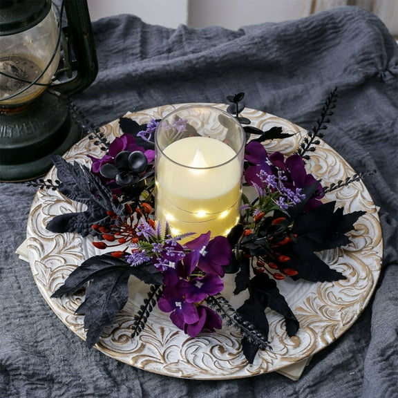 EUDIDV Halloween Decorations News Halloween Black Leaf Candle Wreath Candlestick Wreath Decoration Desktop Decoration Sale Clearance