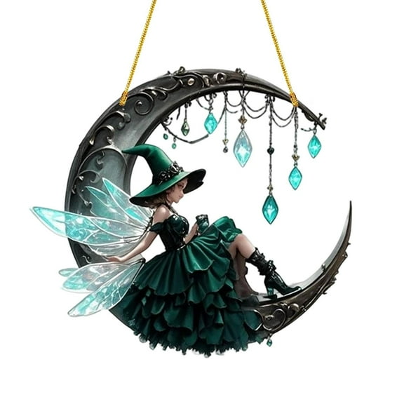 EUDIDV Halloween Ornaments Witch With Crystal Pendant Acrylic Wall Hanging Home Decoration Creepy Props