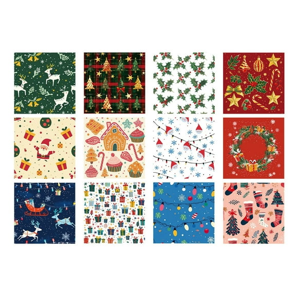 EUDIDV Holiday Decorations 12pcs/pack 24 Years Christmas Theme Material Paper Gift Flower Print Background Decoration Paper DIY Cut Handbook Material Xmas Tree Ornaments