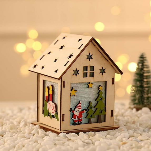 EUDIDV Holiday Hanging Decor Christmas Ornaments Christmas Glowing Wooden House Christmas Tree Decoration Xmas Decorative Hangings