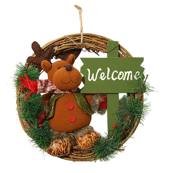 EUDIDV Holiday Plush Toy Christmas Doll Christmas Wreath for Front Door Wreaths Home Door Hanger Wall Car Decoration Xmas Figurine