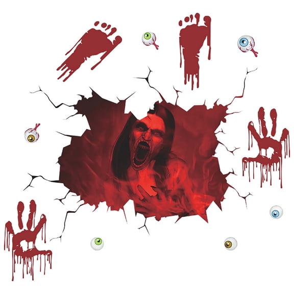 EUDIDV Home Decor Accents Broken Wall Scary Woman Halloween Window Glass Decoration Home Decor Clearance Accents