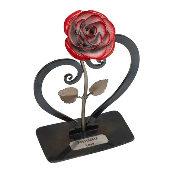 EUDIDV Home Decor Clearance Red Rose Metal With Heart Shaped Bracket Valentine's Day Gift Iron Red Metal Rose Home Decor Items