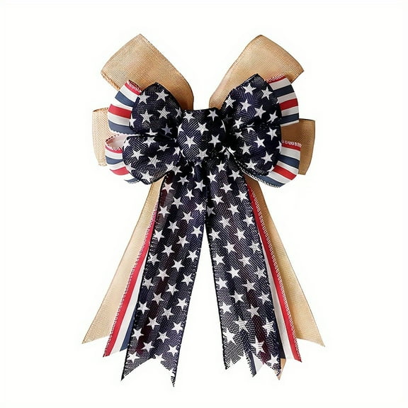 EUDIDV Home Decor Items American Independence Day Pentagram Striped Bow Wreath Scene Decoration Supplies For Indoor Outdoor Decorative Accessories
