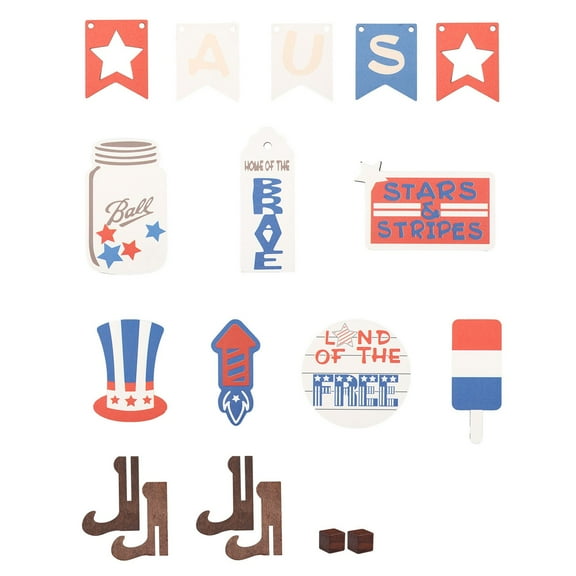 EUDIDV Home Decor Items Independence Day Patriotic Layered Tray Decoration For Rural Farmhouses Memorial Day Wooden Decorative Ornaments Decorative Accessories