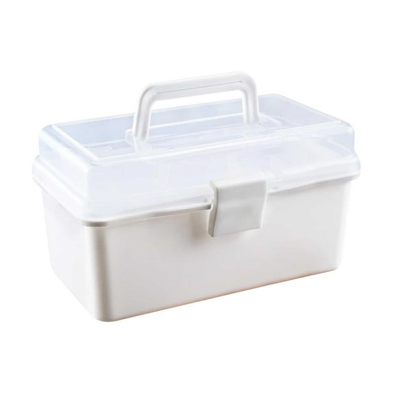 EUDIDV Home Storage Boxes 12.9Inch Transparent Plastic Empty Multipurpose Tackle Box With Gray Handle And Removable Tray For Tools First Aid Sewing Kit Arts Crafts Supplies Storage Shelf Dividers