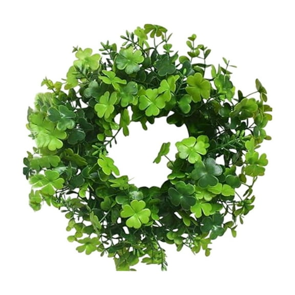 EUDIDV Irish Day Artificial Green Wreath Four Leaf Clovers 12 Inch Green Leaving Wreath Hanging Wreath Door Front Wall Window Decoration Green St Patrick's Charm Products