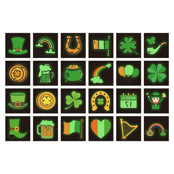 EUDIDV Lucky Charm Products Sticker Set 24pcs St. Patrick's Day Theme Stickers Clovers Face Stickers Festival Decoration Celebrating Irish Day Children's Stickers Irish Day