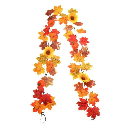 EUDIDV Maple Leaf Garland - Halloween and Thanksgiving Decor, Artificial Fall Foliage Hanging Vine for Indoor/Outdoor Party, Wedding/Fireplace Decoration with Hanging Hook