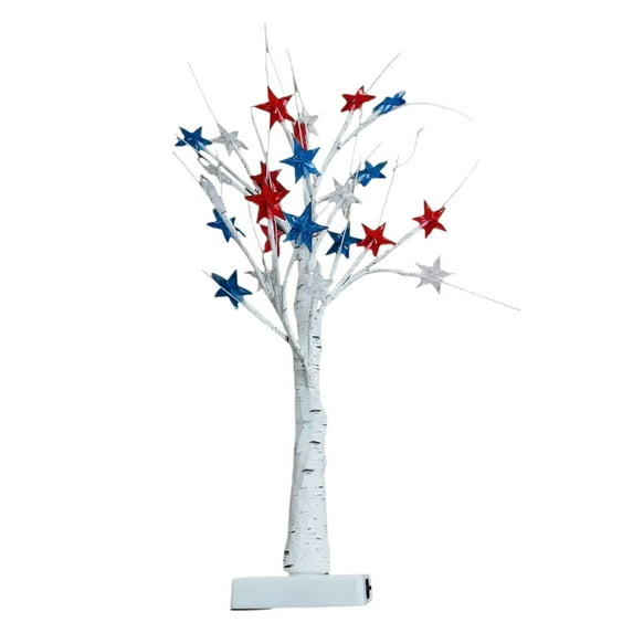 EUDIDV Patriotic Decor USB Battery Use Independence Day Red White And Blue Five Pointed Star Small Tree Light Party Supplies