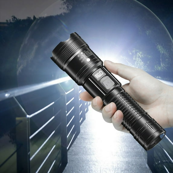 EUDIDV Portable Flashlight LCD Battery Flashlight,10000 Lumens Super Bright Flashlight, Zoomable, Rechargeable Flashlight With 4 Modes,, Powerful Handheld Flashlight Durable Torch Bright