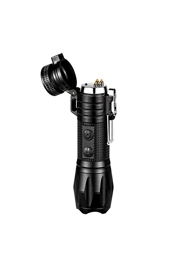 Portable Flashlight Outdoor Double Lighter With LED Bright Flashlight USB Rechargeable Plasma Lighter Windproof Flameless Electronic Lighter Prefect For Hiking Camping Fire Durable TorchBright