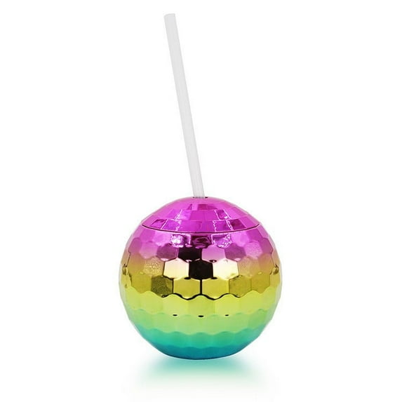 EUDIDV Portable Plastic Cup 1970's Disco Ball Drink Cup With Straw, Suitable For Metal Shiny Foil Color Graduation Anniversary Party Straw Cup Tableware Kids Plastic Cup