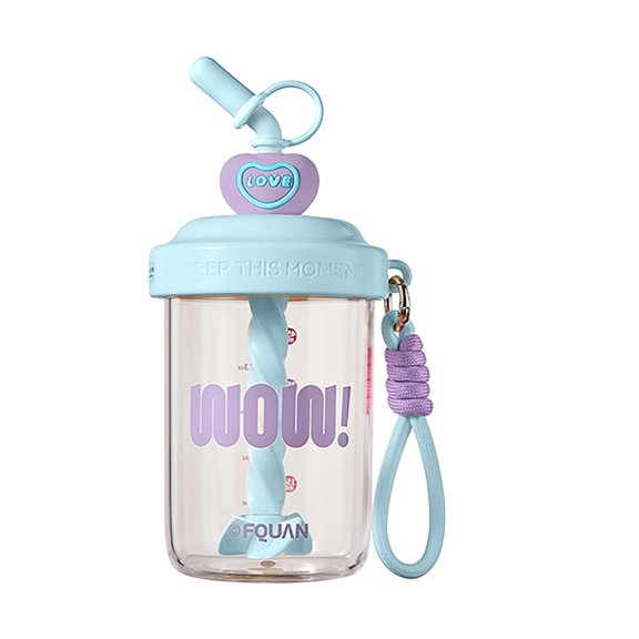 EUDIDV Portable Plastic Cup Stirring Cup Student White Collar Coffee Protein Powder Plastic Water Cup Cute Handheld Large Capacity Straw Cup Capacity 580ml Kids Plastic Cup