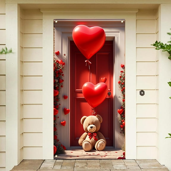 EUDIDV Romantic Presents Valentine's Day Romantic Love Background Curtain Indoor Outdoor Valentine's Day Family Door Banner Party Bedroom Door Curtain Valentine's Decor