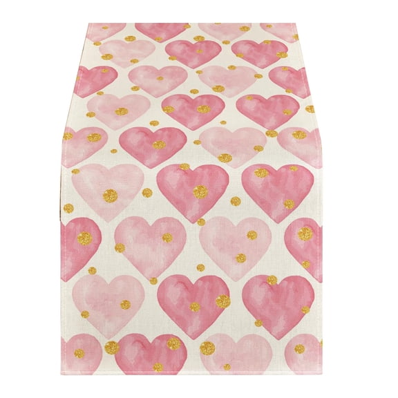 EUDIDV Romantic Presents Valentine's Day Table Runner Kitchen Dining Table Decoration For Indoor Home Party Valentine's Day Rectangle Tablecloth Heart Fabric Table Cloth Washable Valentine's Decor