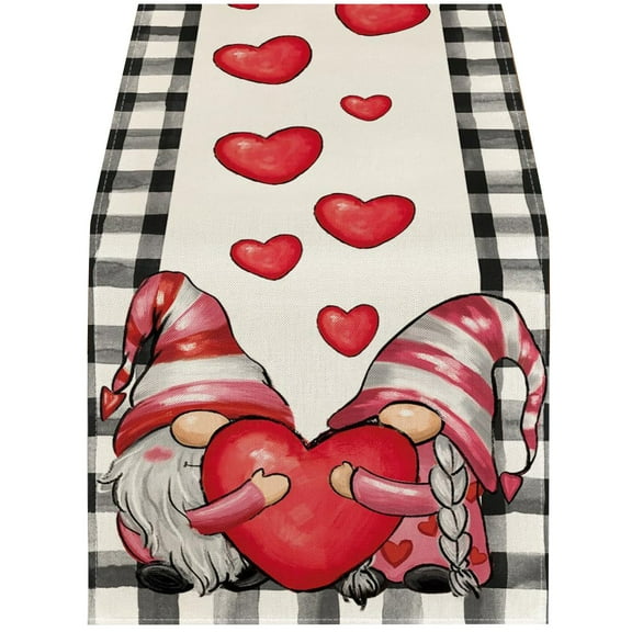 EUDIDV Romantic Presents Valentine's Day Table Runner Kitchen Dining Table Decoration For Indoor Home Party Valentine's Day Rectangle Tablecloth Heart Fabric Table Cloth Washable Valentine's Decor