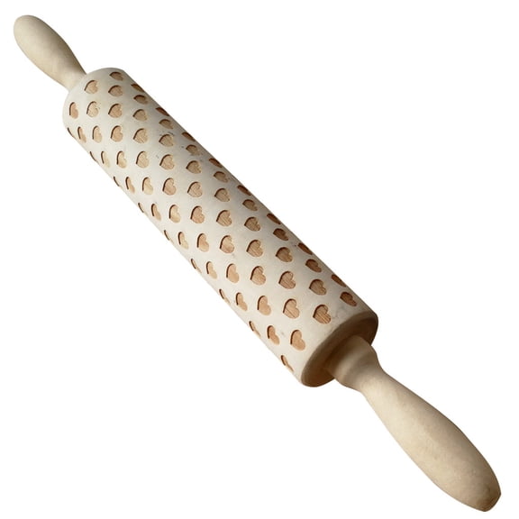 EUDIDV Romantic Presents Wooden Embossing Roll Tool Cake DIY Heart Pattern Valentine's Day Baking Cookies Valentine's Decor