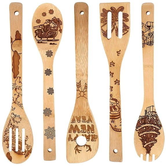 EUDIDV Serving Spoons Gift Creative Tableware Wooden Spoon Set 5 Tableware Mixing Spoons Kitchen Spoons
