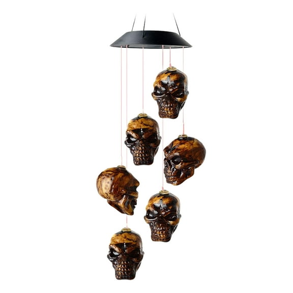 EUDIDV Skull Solar Wind Chime Lights, Halloween Solar Powered Light Up Wind Skeleton LED String Light Windchime Outdoor Halloween Hanging Decorations Haunted Decorative Lights Haunted House Lights