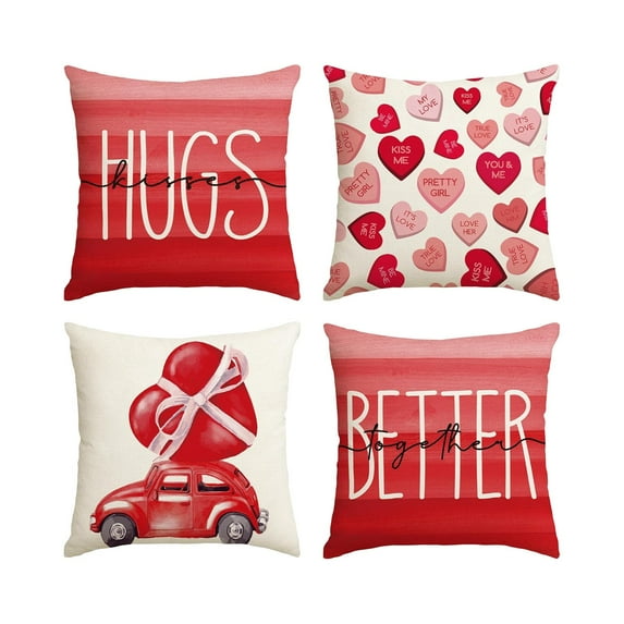 EUDIDV Valentine's Decor 4PC New Valentine's Day For Girlfriend Pillow Love Cushion Home Printing Pillow Set Sofa Bedside Romantic Presents