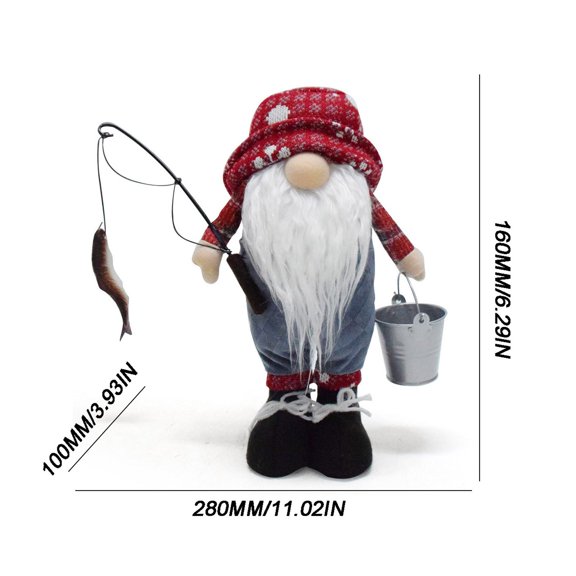 EUDIDV Valentine's Decor Fishing Elderly Man With Long Beard Faceless Doll Decoration Standing Posture With Bucket Fishing Hook Fisherman Romantic Presents