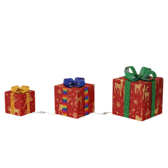 EUDIDV Xmas Decor Items Christmas Lighted Boxes Remote Control, Set Of 3 LED Up Decor Outdoor, Up Christmas Boxes Present Decorations Outdoor Yard Christmas Ornaments