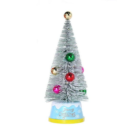 EUDIDV Xmas Decoration Ornaments Mini Christmas Tree With Flocked Pines Needles Ball Ornament, Gift Decoration Tree With LED Lights, Artificial Pre-lit Christmas Tree For Kitchen Christmas Figurines